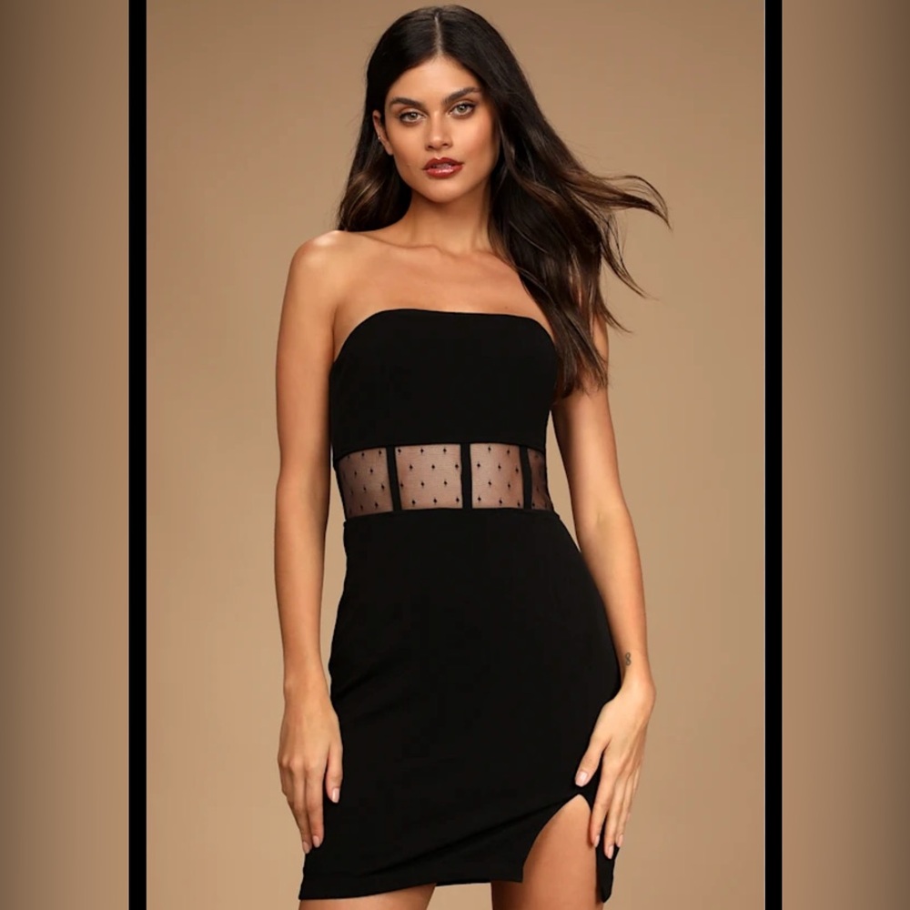 Lulu's Black Strapless Mini Dress with Mesh Detail
